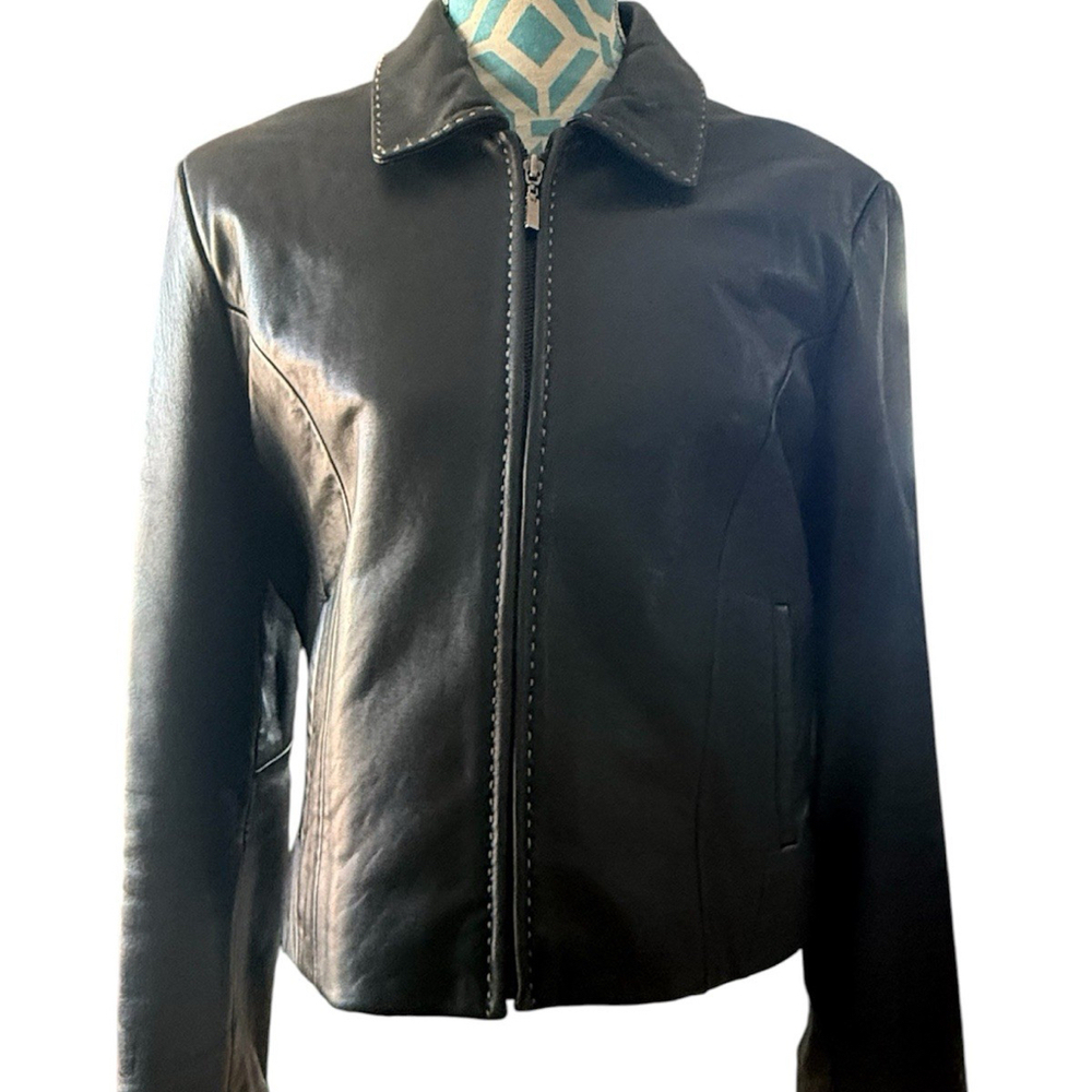 ADLER Collection Jacket Womens L Black Leather Zip
